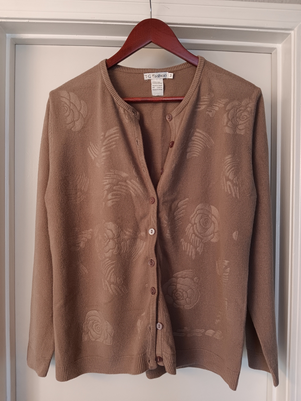T-C Fashion Women's Tan Jacquard Floral Button-Front Cardigan